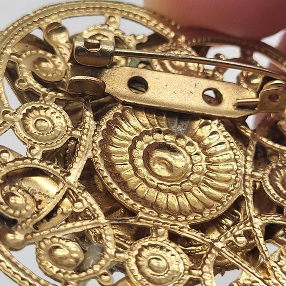 VTG Gold Tone Brooch Pin Mask Cupid Hearts Faux Pearl Time Unbranded - Picture 6 of 9